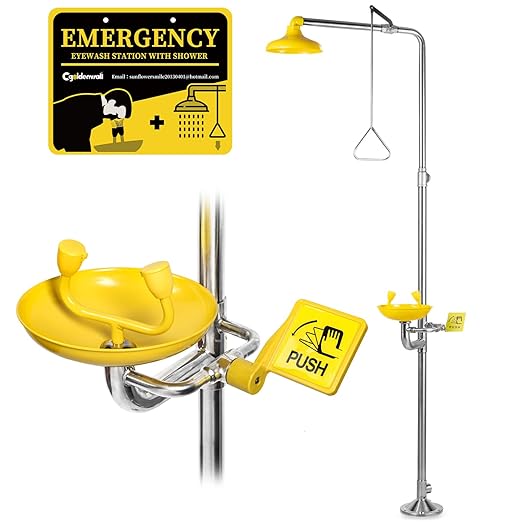 CGOLDENWALL Combined Emergency Eyewash and Shower Set with 12L/min Eyewash Water Flow 304 Stainless Steel Eyewash Station Shower with ABS Basin for Factory/Laboratory/Machinery/Construction Industry