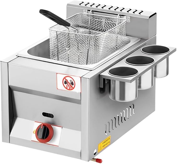 QUTBAG 16L Large Capacity Gas Fryer LPG Fryer Stainless Steel Fryer with Basket and Lid, Professional Fryer Machine for Frying Restaurants, Supermarkets, Fast Food Stands A