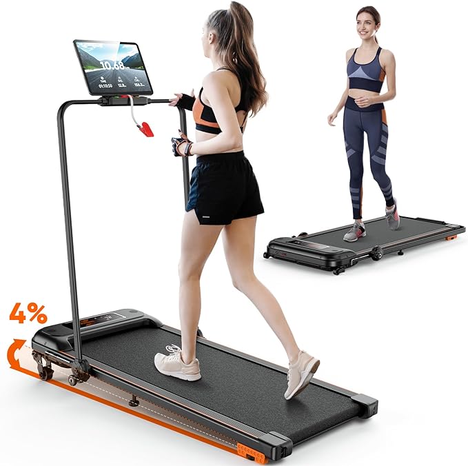 Walking Pad, Treadmill for Home with Tilt, 2.5 HP Quiet Motor, Slim Treadmill Desk, 1-6 km/h, LCD Display, Bluetooth Speaker, Remote Control and App Control, for Home & Office
