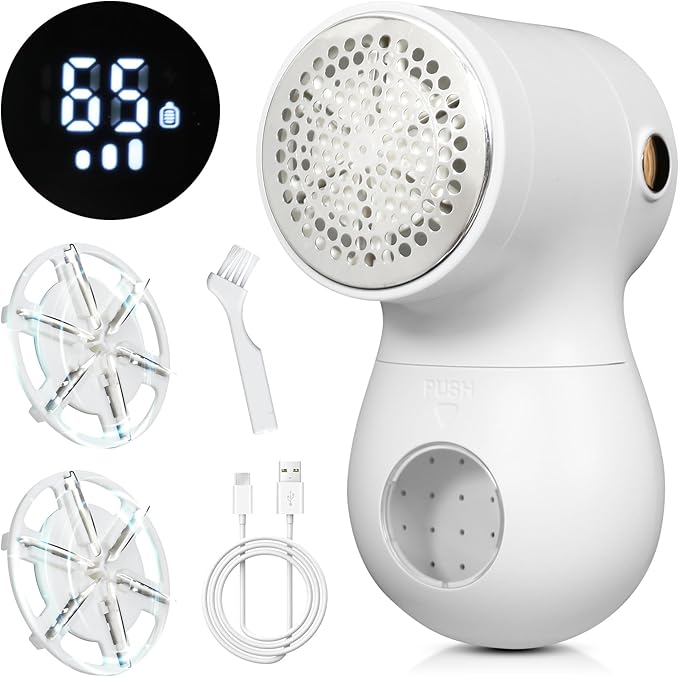 Lint Shaver, Portable Lint Remover, Rechargeable with 3 Modes, Intelligent LED Display, USB-C Charging Port, for Various Fabrics (White)