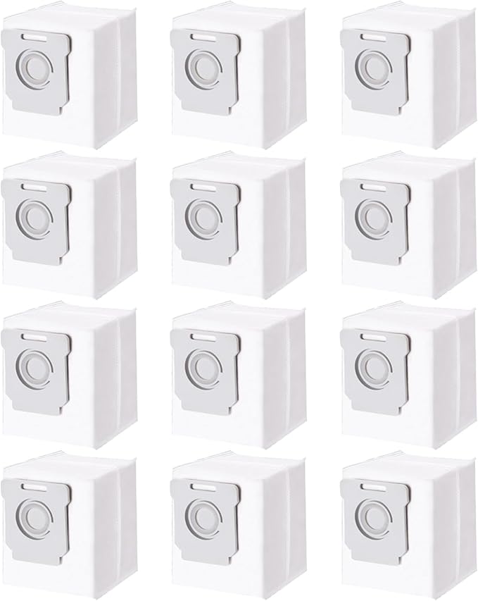 12 Vacuum Cleaner Bags for iRobot Roomba i7 i7+ i3 i3+ i4 i4+ i6 i6+ i8 i8+ j7 j7+ S9 S9+ E5 E6 E7 Clean Base Suction Station Vacuum Cleaner Bags Replacement Parts Accessories for Roomba Models i/s/j