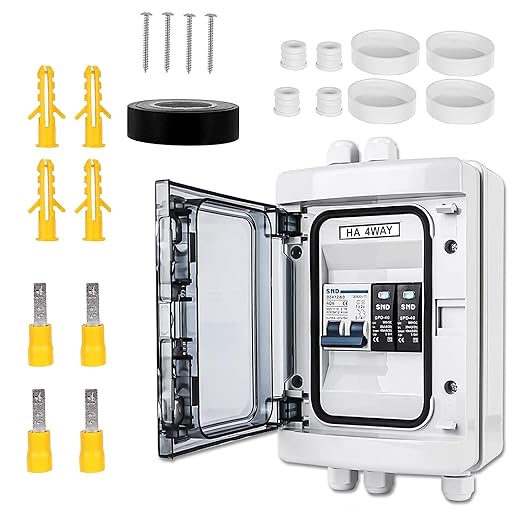 SPORWAY Surge Protection PV DC Isolator Switch Lightning Protection Circuit Breaker 500V DC 2-Pin 40A 20-40KA Isolator Switch, Solar System Circuit Breaker with IP65 Waterproof Housing