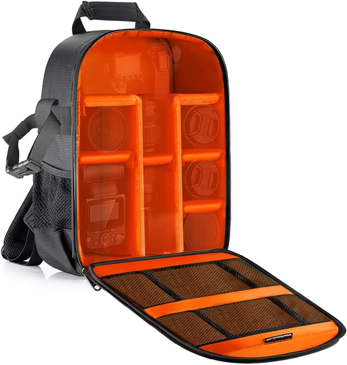 Neewer Flexible Trennwand Kamera Gepolsterte Rucksack 30x14x37 cm Stoß- Insert Schutz für SLR DSLR Spiegellose Kameras und Objektive, Blitzlicht, Funkauslöser und anderes Zubehör (orange Interior)