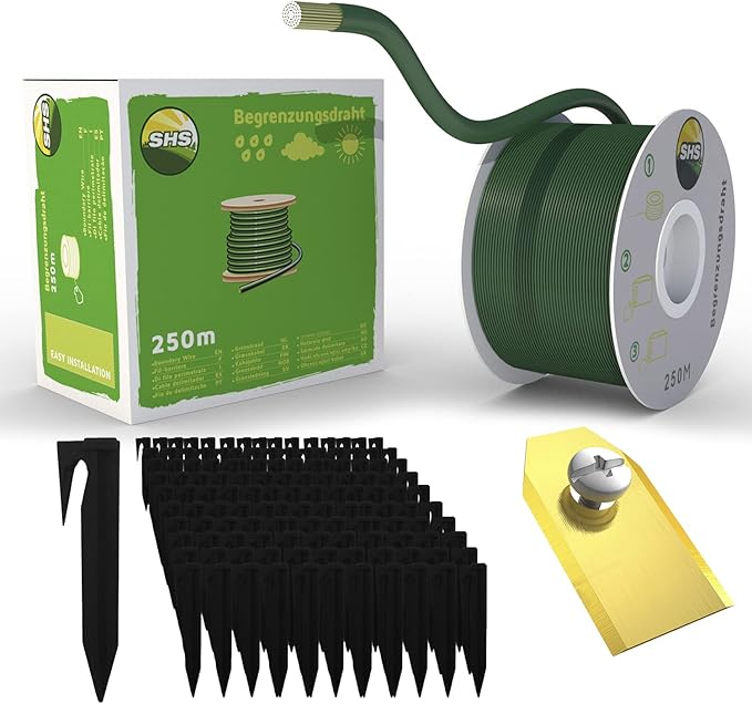 250 m Boundary Cable + 750 Ground Spikes + 30 Blades for Robotic Lawnmower Lawn Mower Lawn Robot Accessory Set Boundary Wire for Search Cable - Compatible with Gardena Husqvarna