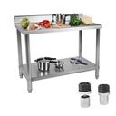 Kitchen table stainless steel worktop with rim and bottom shelf 100x70cm