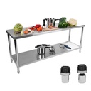 Kitchen table worktop stainless steel lower shelf 200x60cm