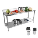 Kitchen table stainless steel worktop with rim and bottom shelf 180x60cm