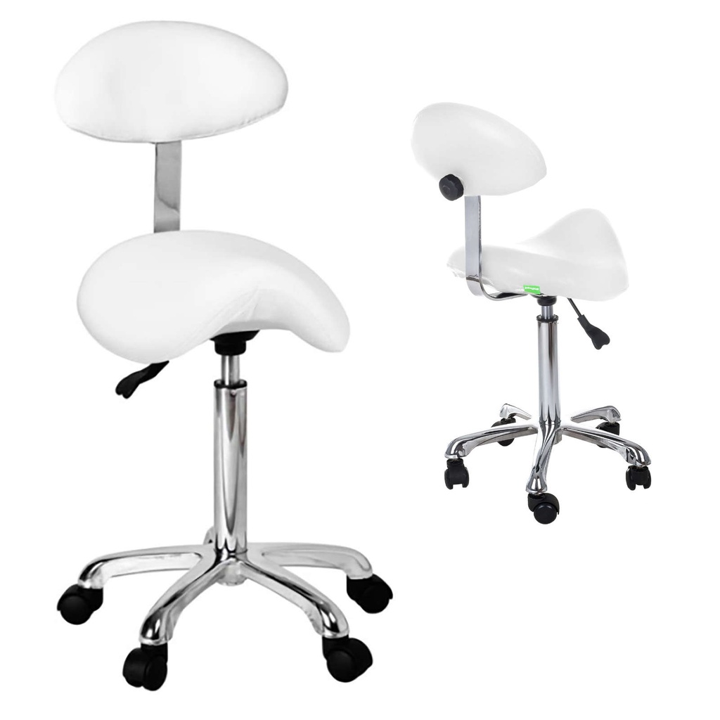 Swivel saddle chair on wheels with backrest RELAXY WHITE