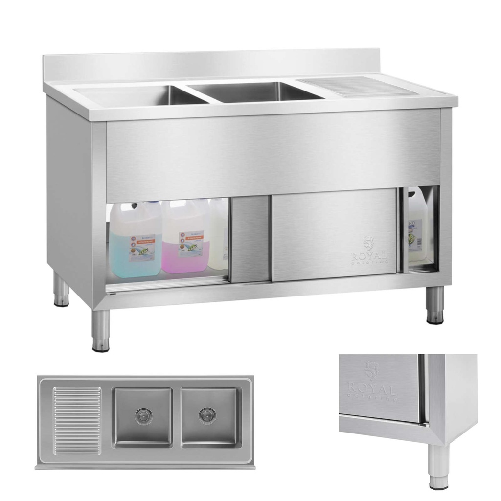 Royal Catering 2-kambriline tööstuslik toitlustusvalamu alusele 140cm