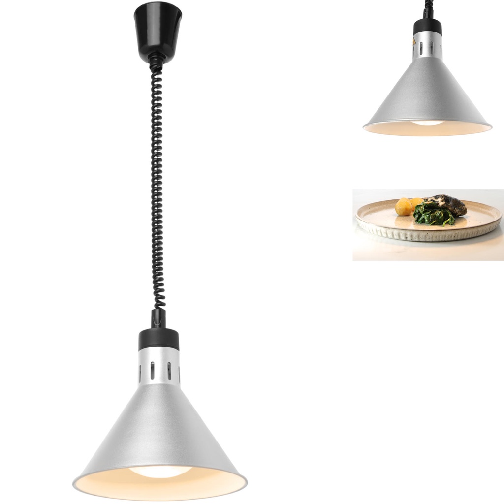 Toidu soojenduslamp - hõbedane kooniline ripplamp 250W