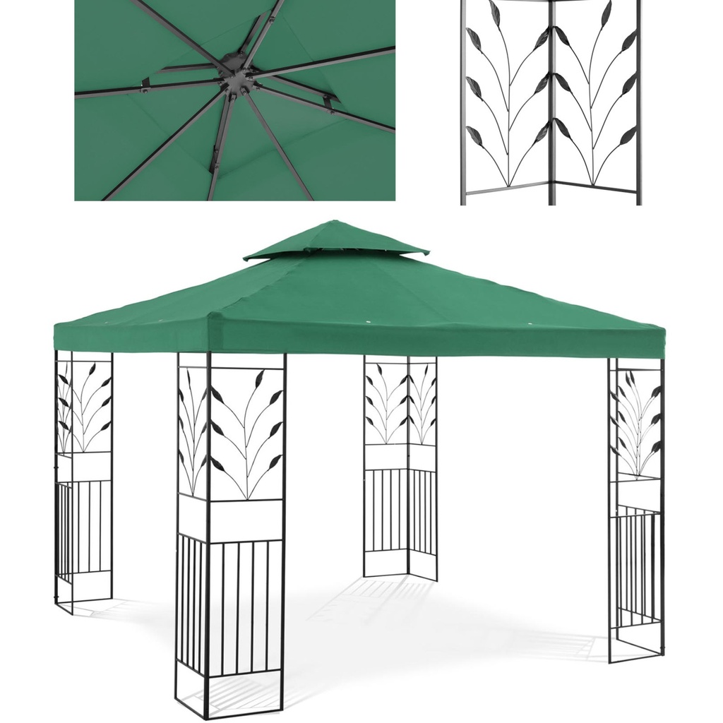 Aiapaviljon paviljon koos ornamentidega kokkupandav 3 x 3 x 2,6 m roheline