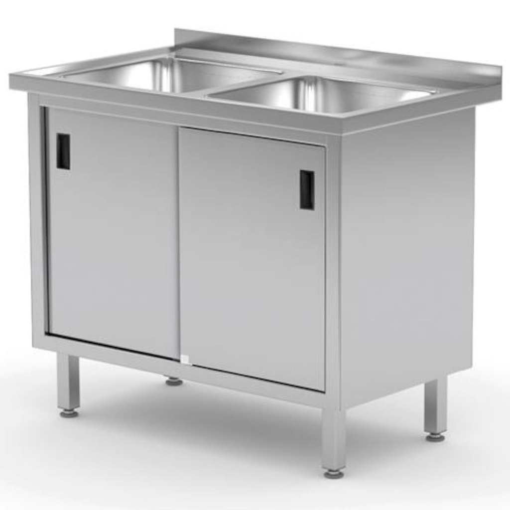 Catering work sink with cabinet with sliding door DOUBLE 100x60x85 cm - Hendi 813690