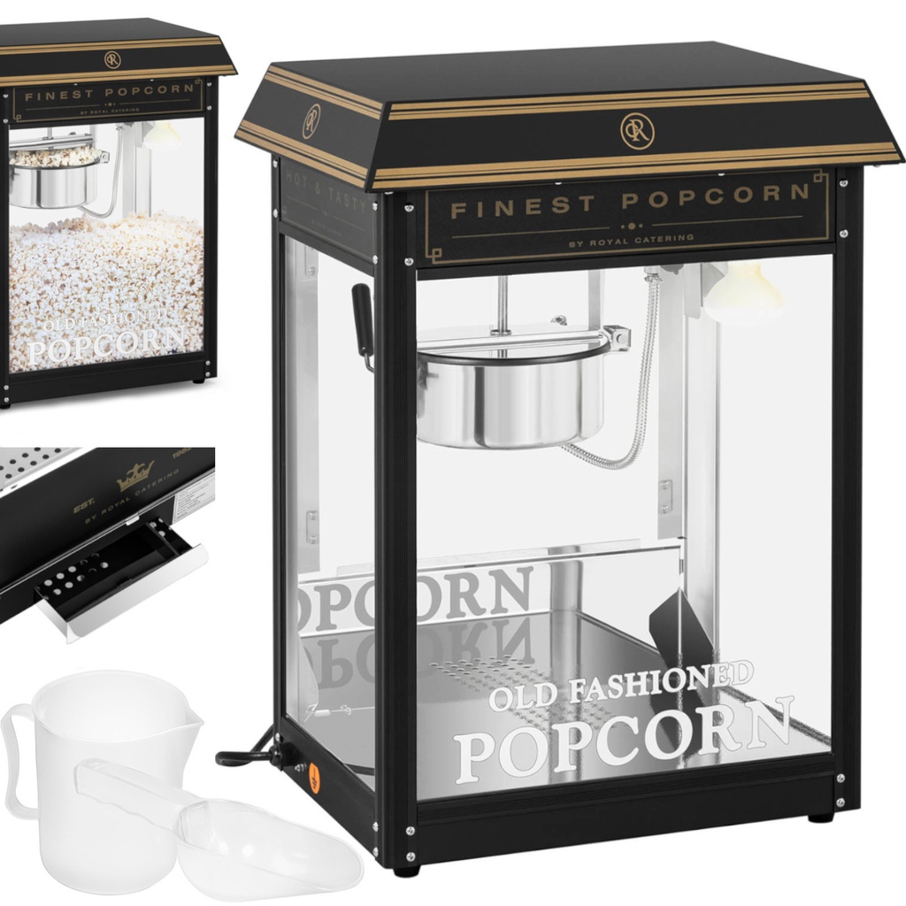Retro TEFLON 1600 Watt 5-6 kg/h automatic popcorn roasting machine - black and gold