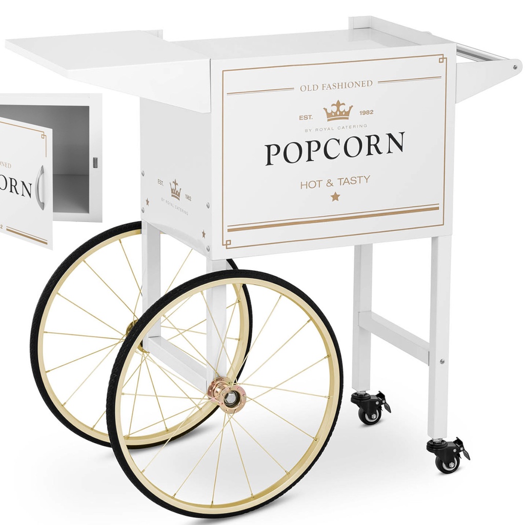 Popcornimasinate aluskäru koos retrohõngulise kapiga 51 x 37 cm - valge ja kuldne