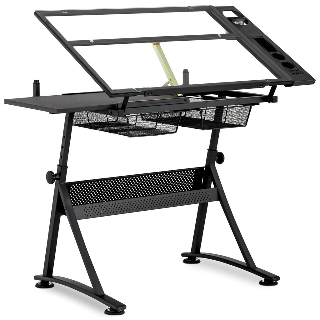 Glass drafting table desk with drawers for drawing sketching 120x60 cm