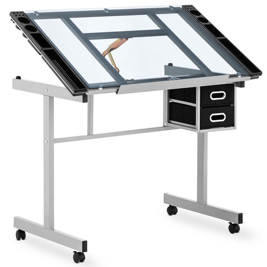 Joonistamislaud klaasist mobiilne sahtlitega joonistamiseks, visandamiseks 104x60 cm