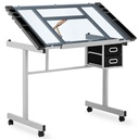 Joonistamislaud klaasist mobiilne sahtlitega joonistamiseks, visandamiseks 104x60 cm