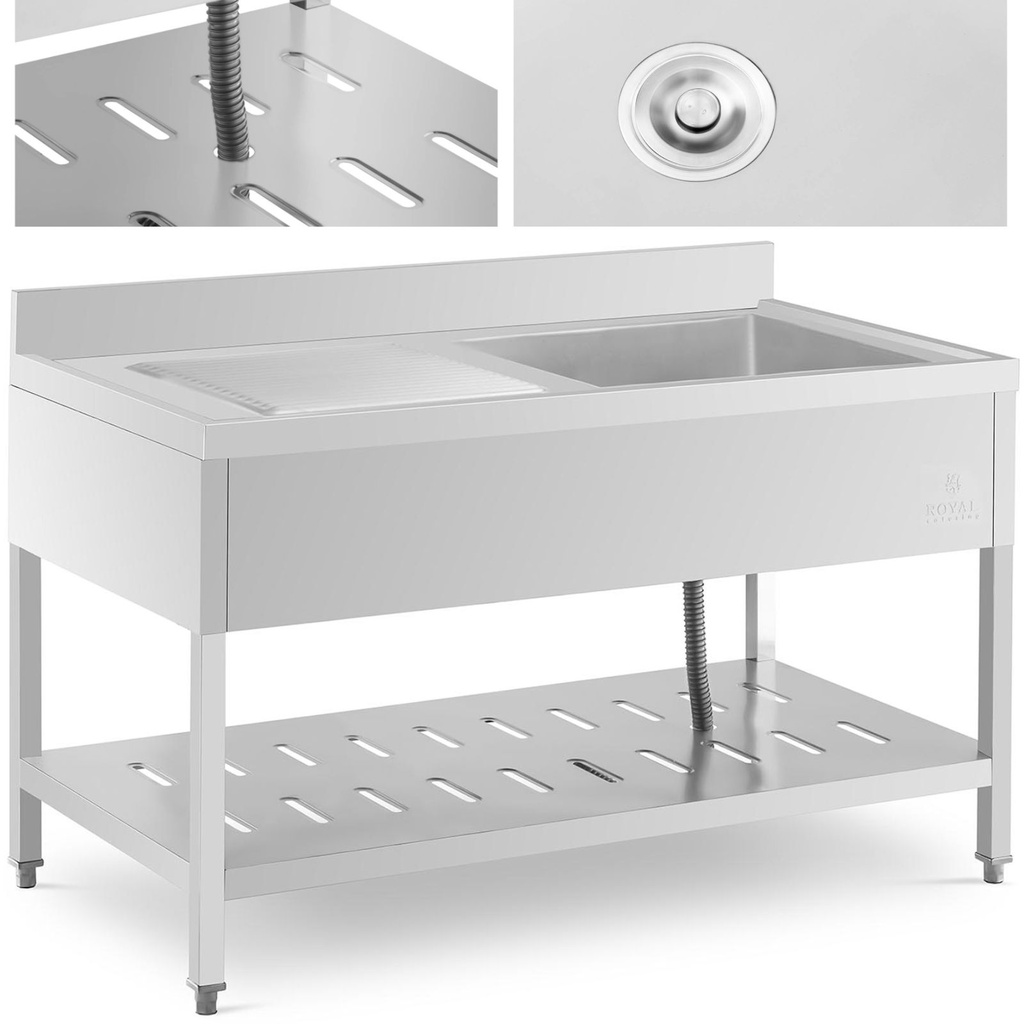 Ühekaussiline toitlustusvalamu riiuliga ja parema servaga 140 x 70 x 94,5 cm