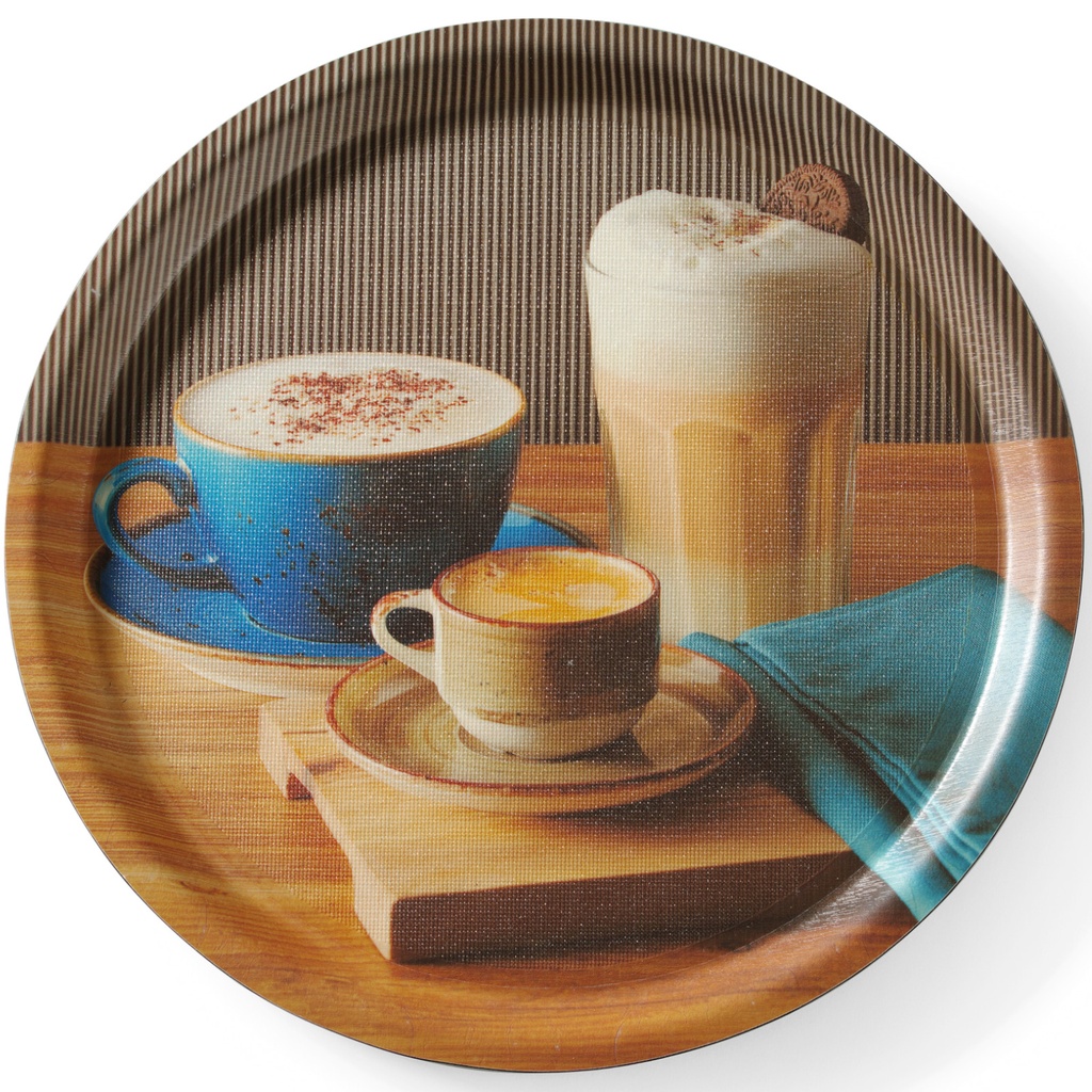 Non-slip round serving tray with print diameter 380 mm - Hendi 507971