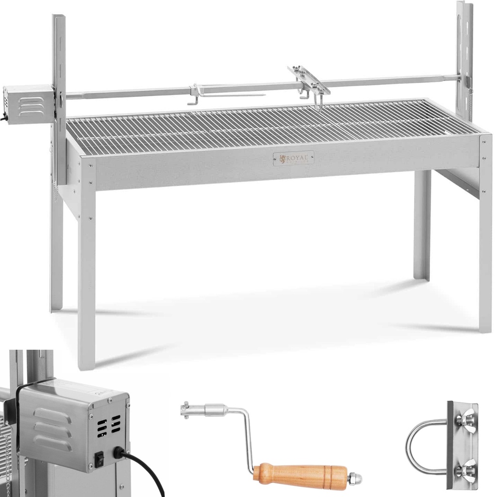 Charcoal grill with electric rotating spit for roasting a pig 13 W 40 kg 127 cm