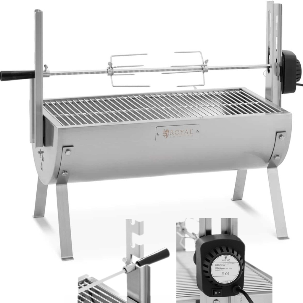 Charcoal grill with electric rotating spit for roasting a pig 4 W 15 kg 82 cm