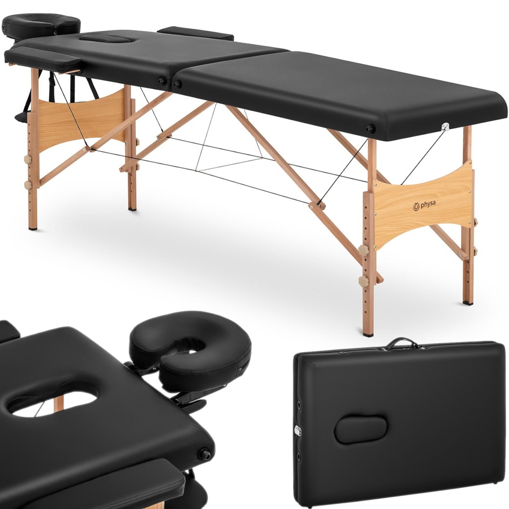 Massage table folding wide bed with wooden frame VANNES BLACK - black