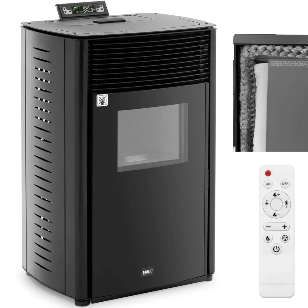 Free standing pellet stove with remote control 50-325 m3 13000 W.