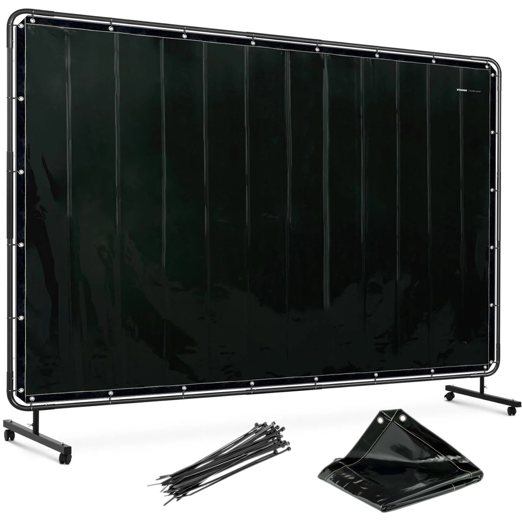 Protective welding curtain screen with frame on wheels 240 x 180 cm - black