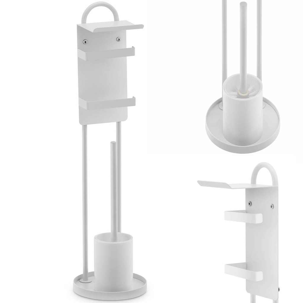 Toilet paper holder stand with toilet brush - white