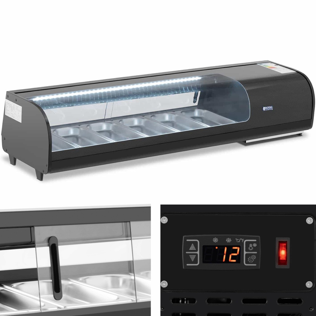 LED-valgustusega sushikapp 6 x GN 1/3
