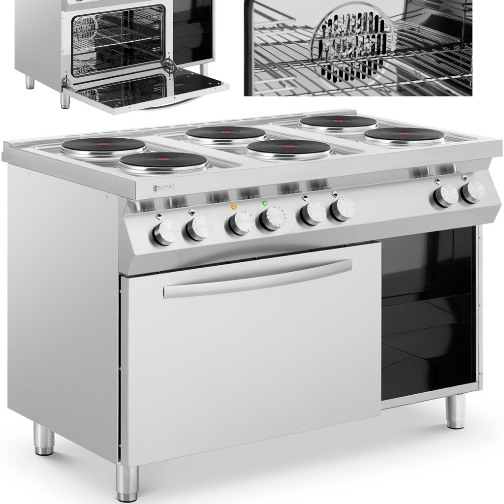 6 burner electric cooker with convection oven and cabinet 400 V 15600 W