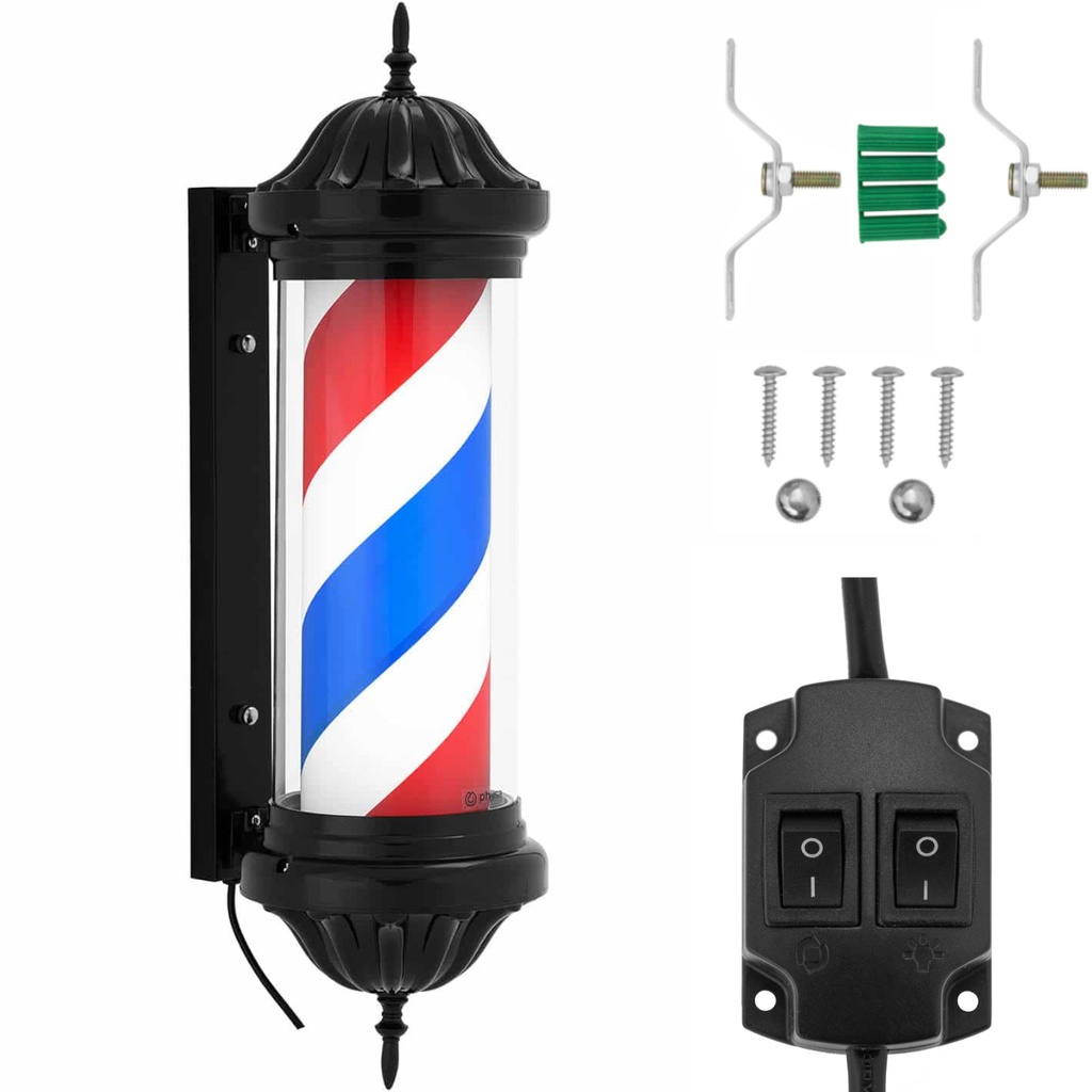 Barber sign post barber pole barber pole rotary illuminated 38 cm - black