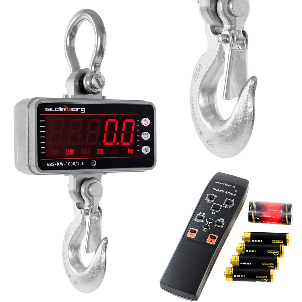 Overhead hook scale with remote control up to 1000kg / 0.5kg LED