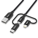 MFI USB-kaabel Lightning USB Type C micro USB 3in1 1.2m must