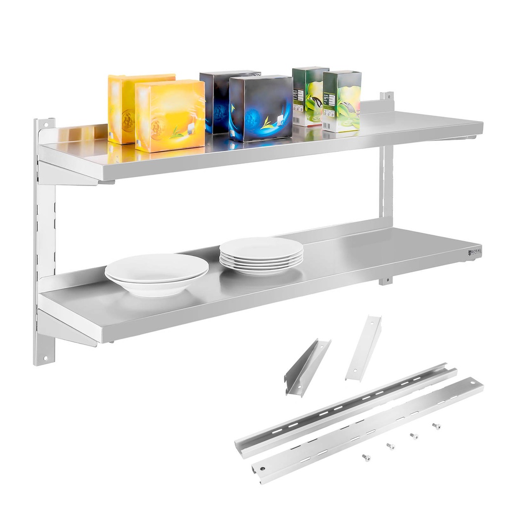 Steel wall hanging shelf double adjustable 120cm
