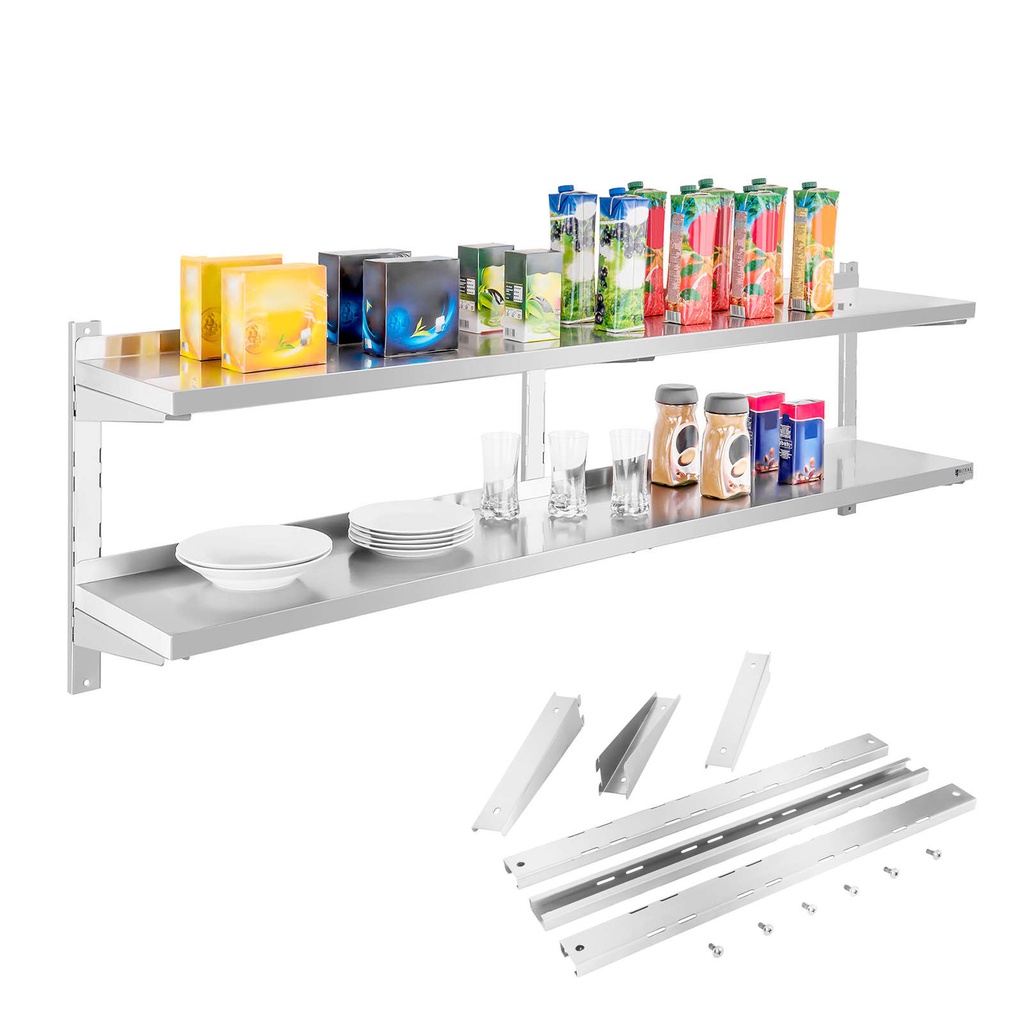 Double adjustable steel wall hanging shelf 180cm