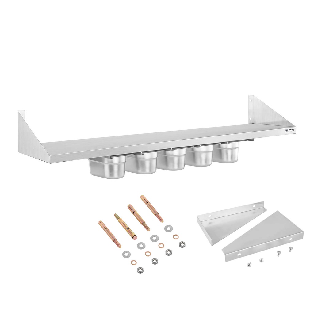 Stainless steel console wall shelf with GN1/9 containers