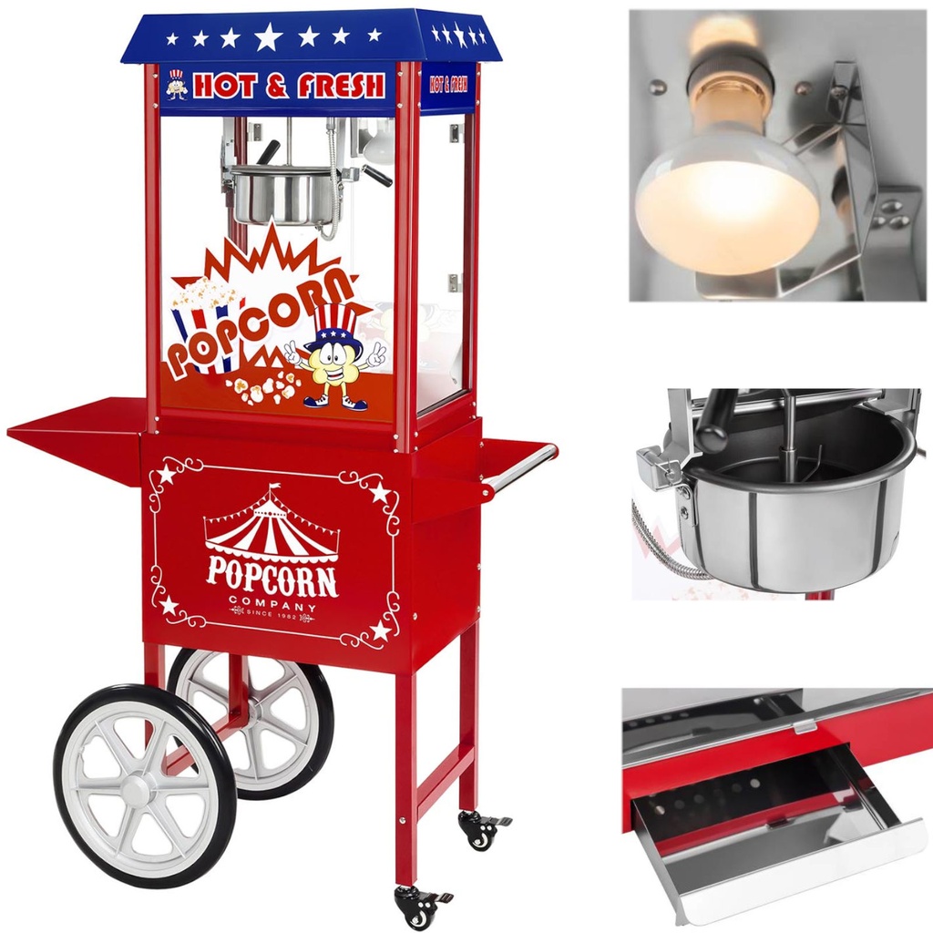 Mobiilne popkornimasin koos käruga TEFLON 1600W