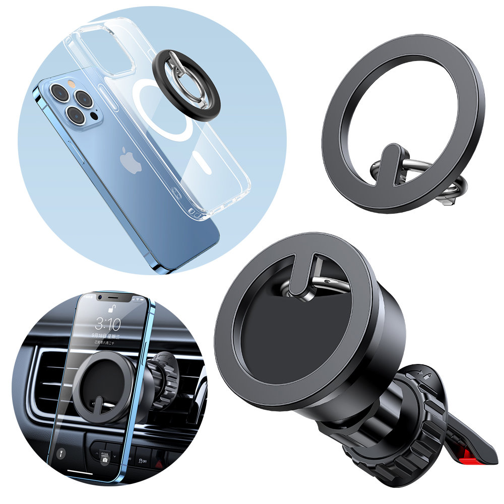Car holder to phone magnetic ring stand black