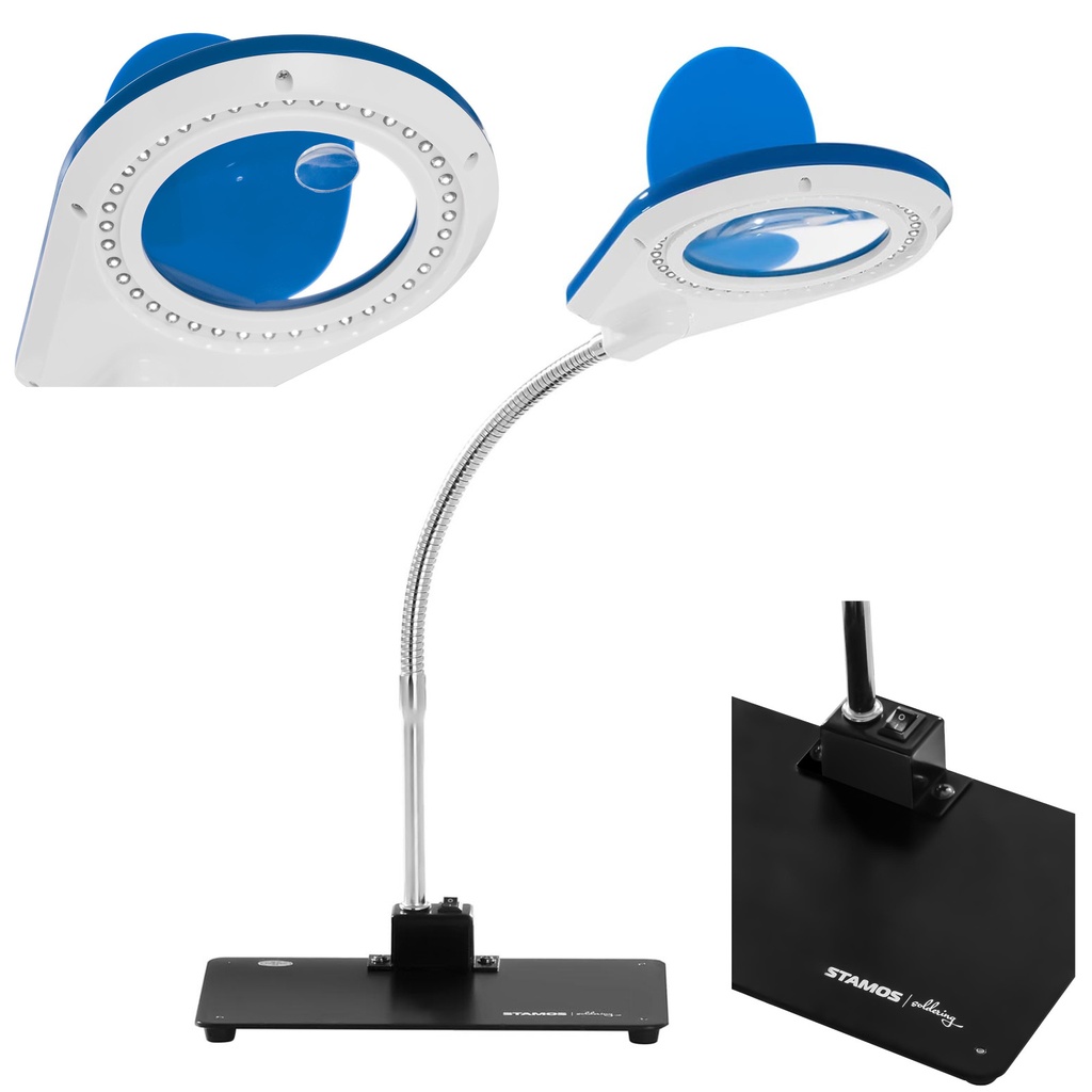 LED shadowless desk lamp with 5x/10x magnifying glass - Blue