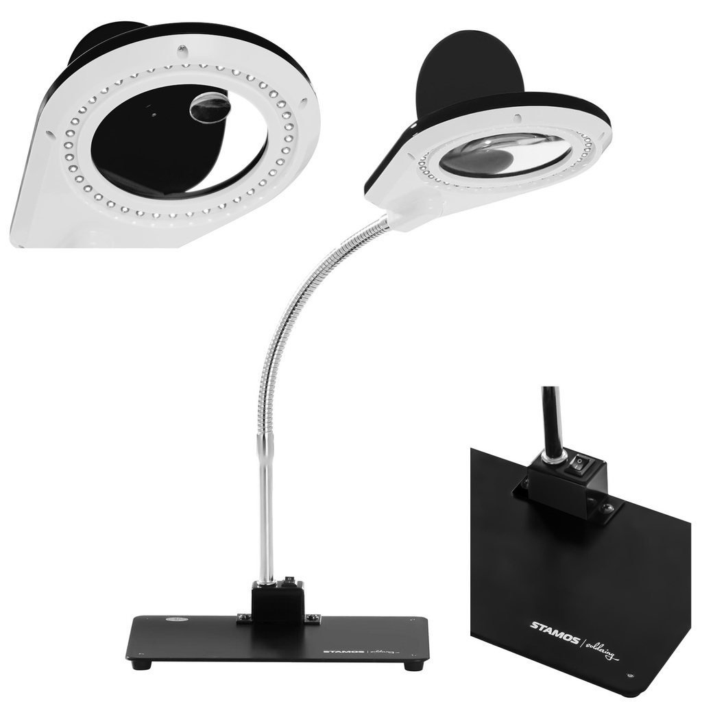 LED shadowless desk lamp with 5x/10x magnifying glass and PCB holder