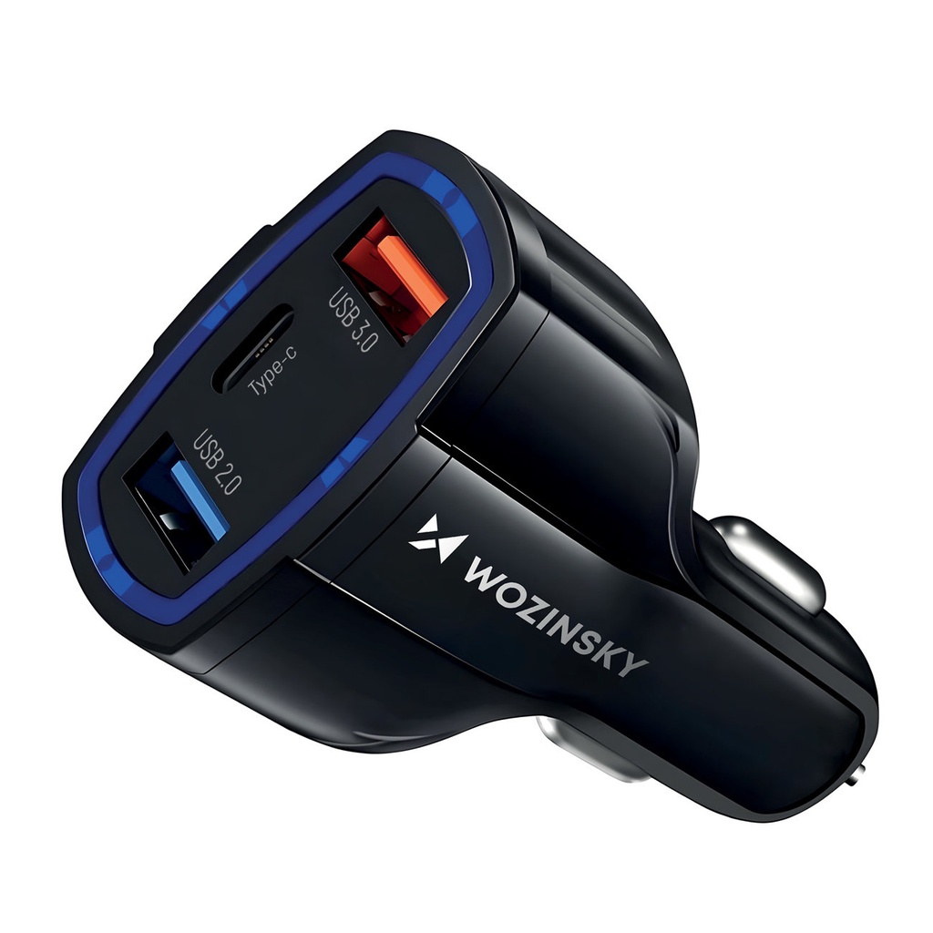 Autolaadija 2xUSB ja USB C must