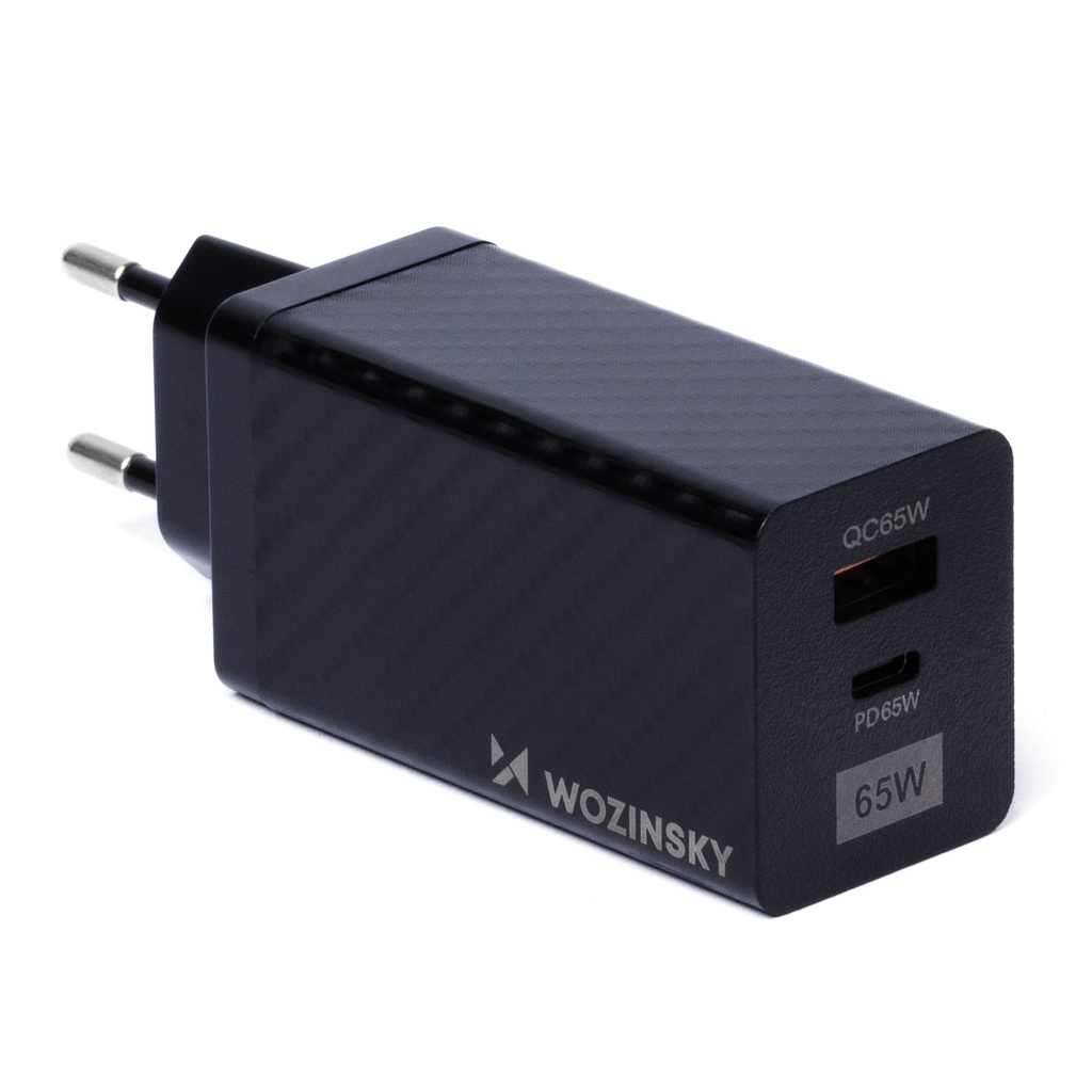 GaN 65W laadija USB-C QC 3.0 PD-portidega mustanahaline