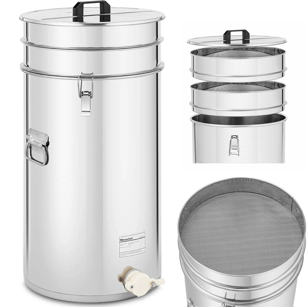 Steel honey separator with strainer lid and valve 100 l