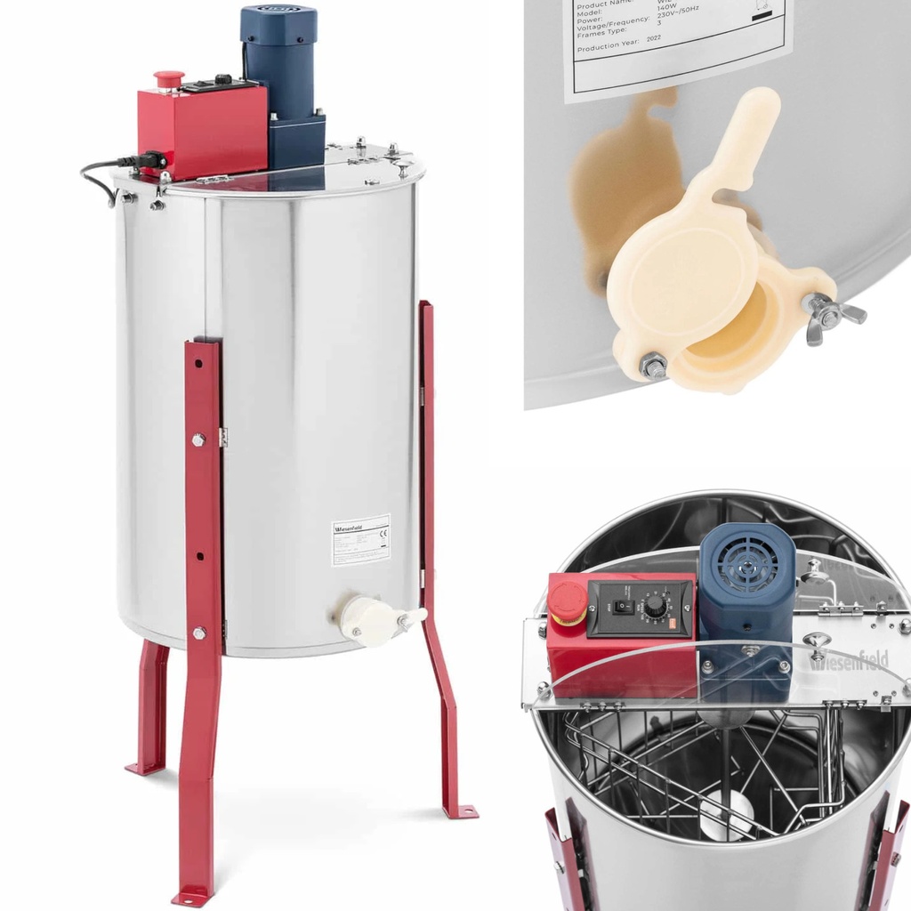 Electric 3-frame stainless steel honey centrifuge