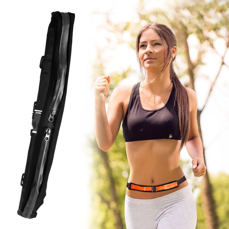 Running belt kidney pouch double for phone keys cards - black