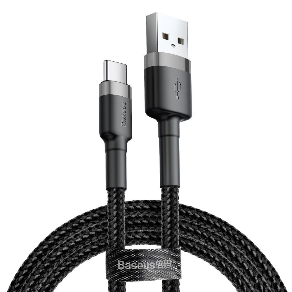 Durable braided USB to USB-C QC3 cable 0.5m - black-gray
