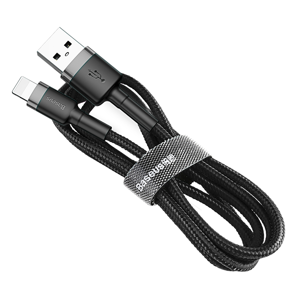 Durable braided USB to iPhone Lightning QC3 2m cable - black