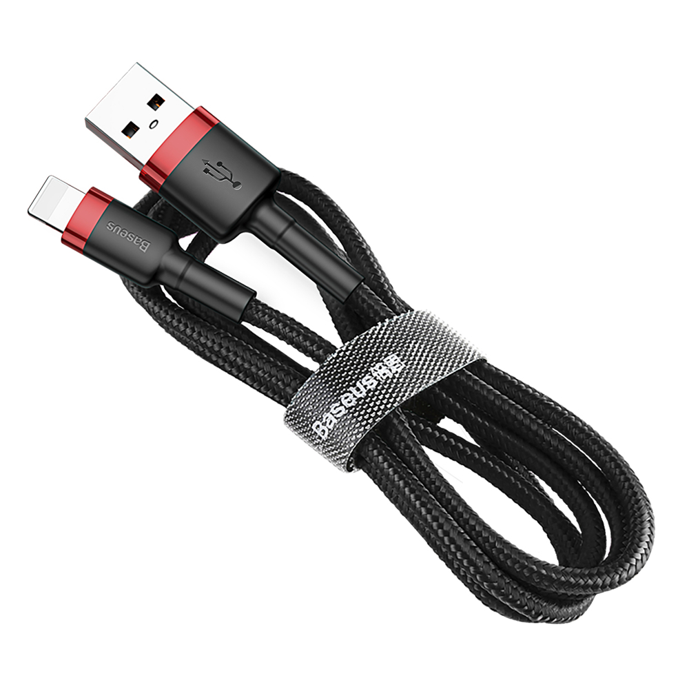 Durable braided USB to iPhone Lightning QC3 2m cable - black and red