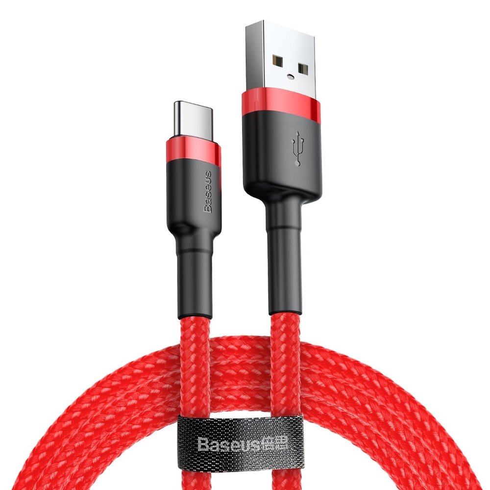 Durable nylon cable USB - USB-C QC3 cable 3m - red